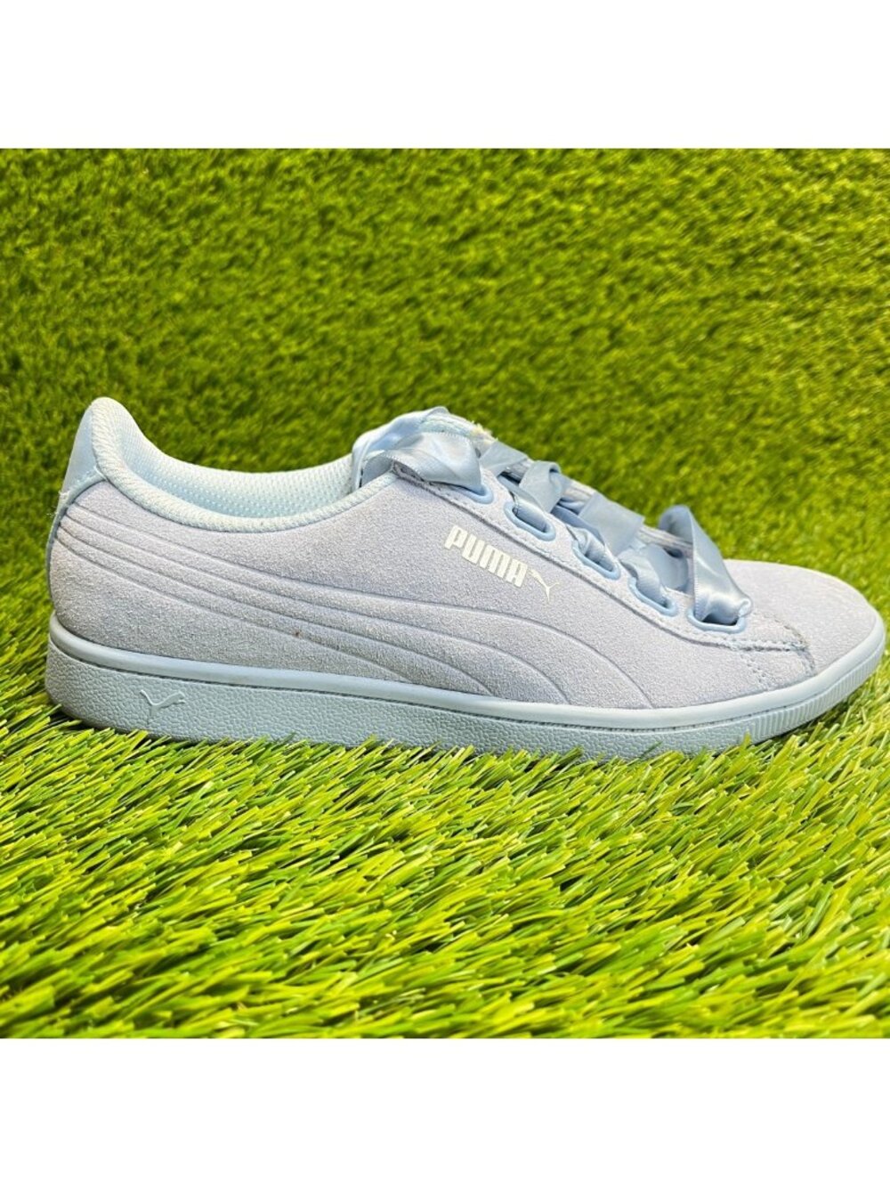 Puma Vikky Ribbon Satin Womens Size 7 Blue Athletic Running Shoes Sneakers